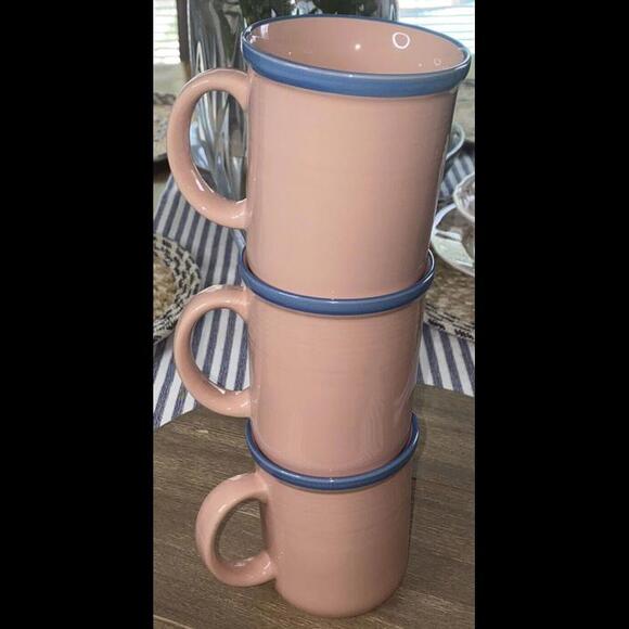 3 Rio Century Mugs Stoneware Pink Blue Rim Coffee Tea Cup Vintage Japan - Picture 10 of 12